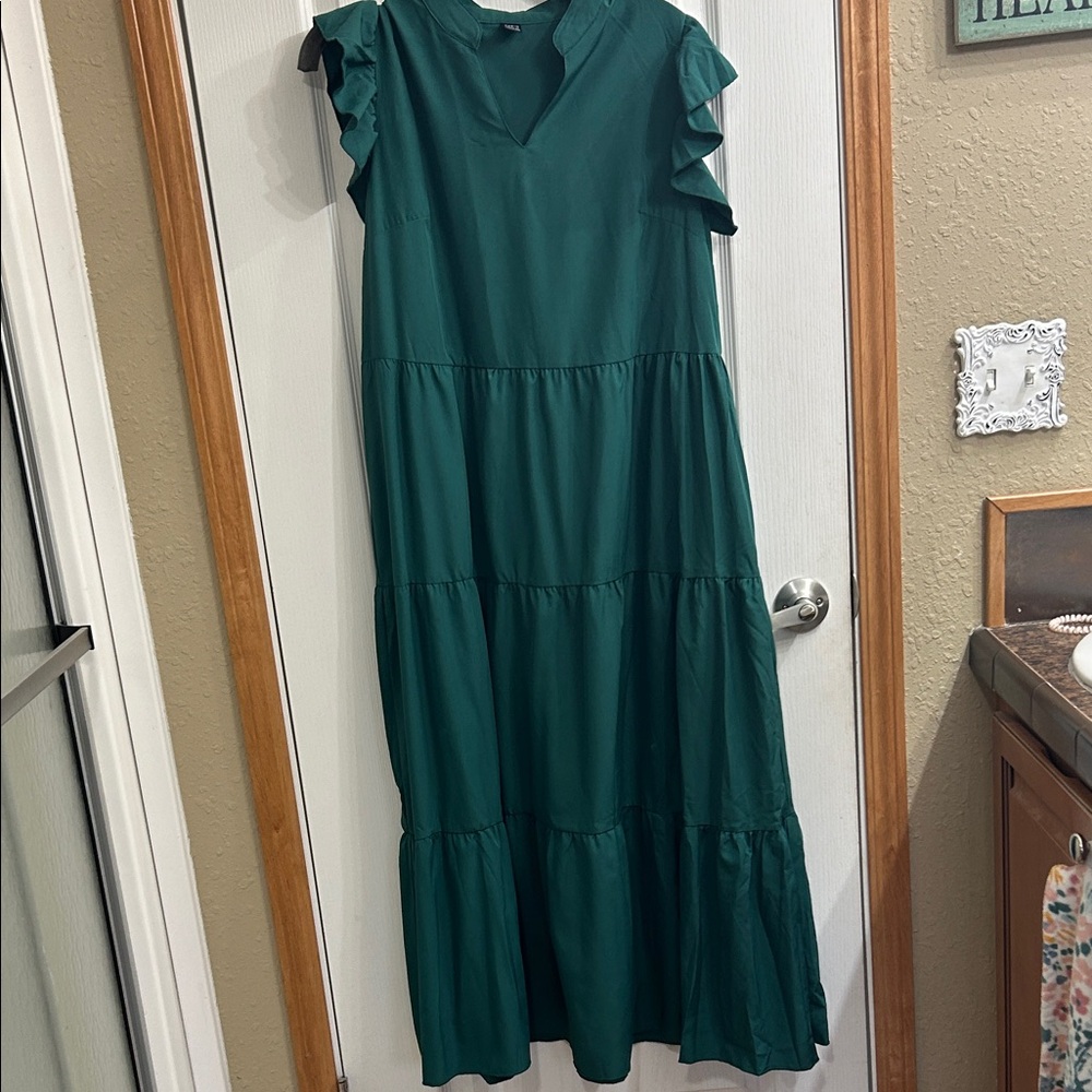 SHEIN Dark Green Maxi Dress with Ruffle Sleeves